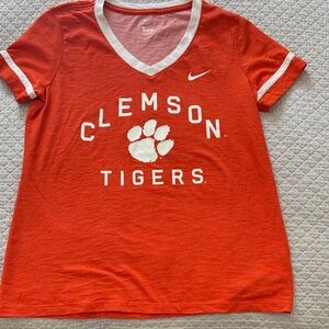 Nike Orange V-Neck Clemson Tigers Tee with White Accents